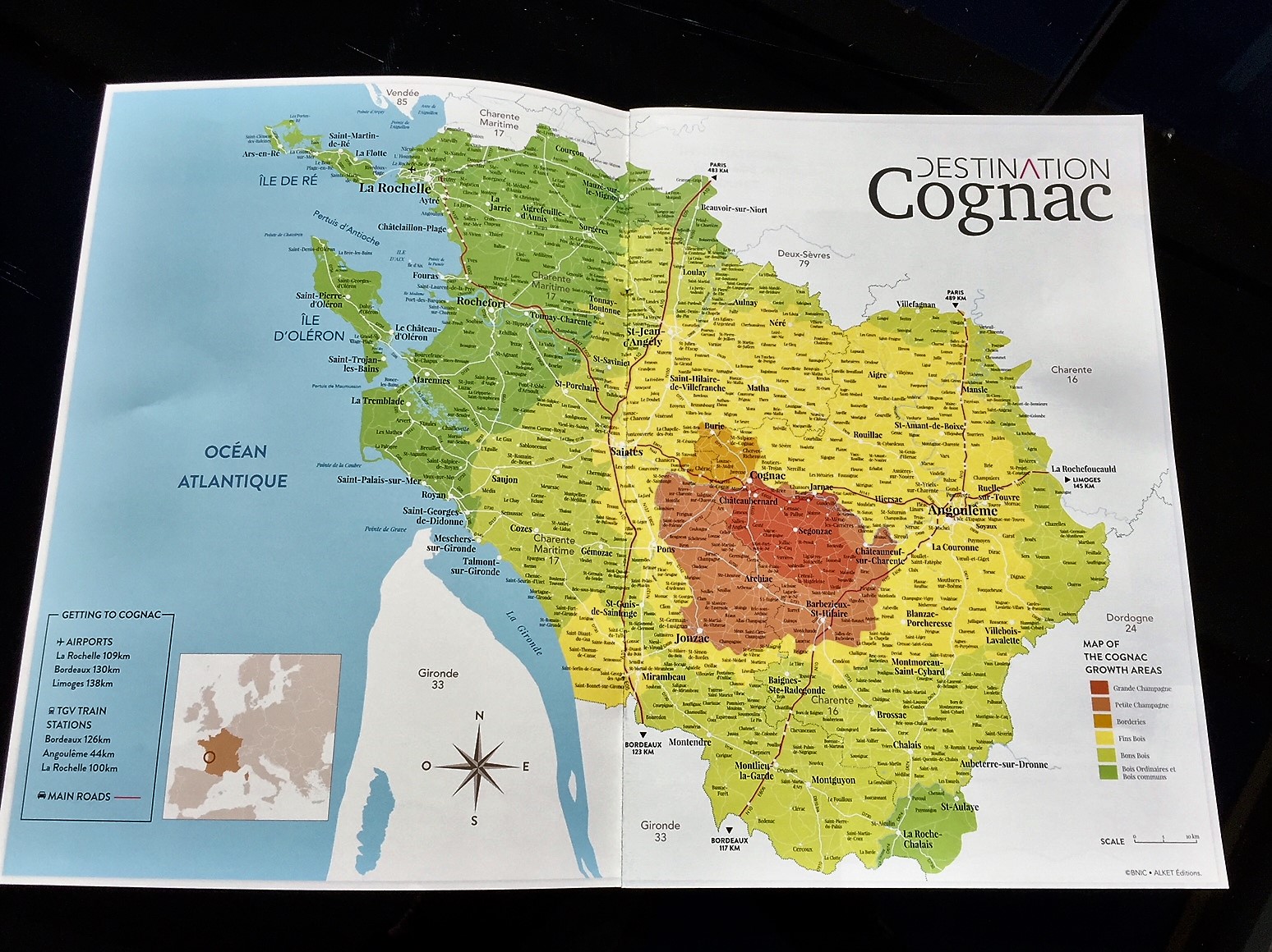 la carte des différents crus de Cognac dans la région AOC 